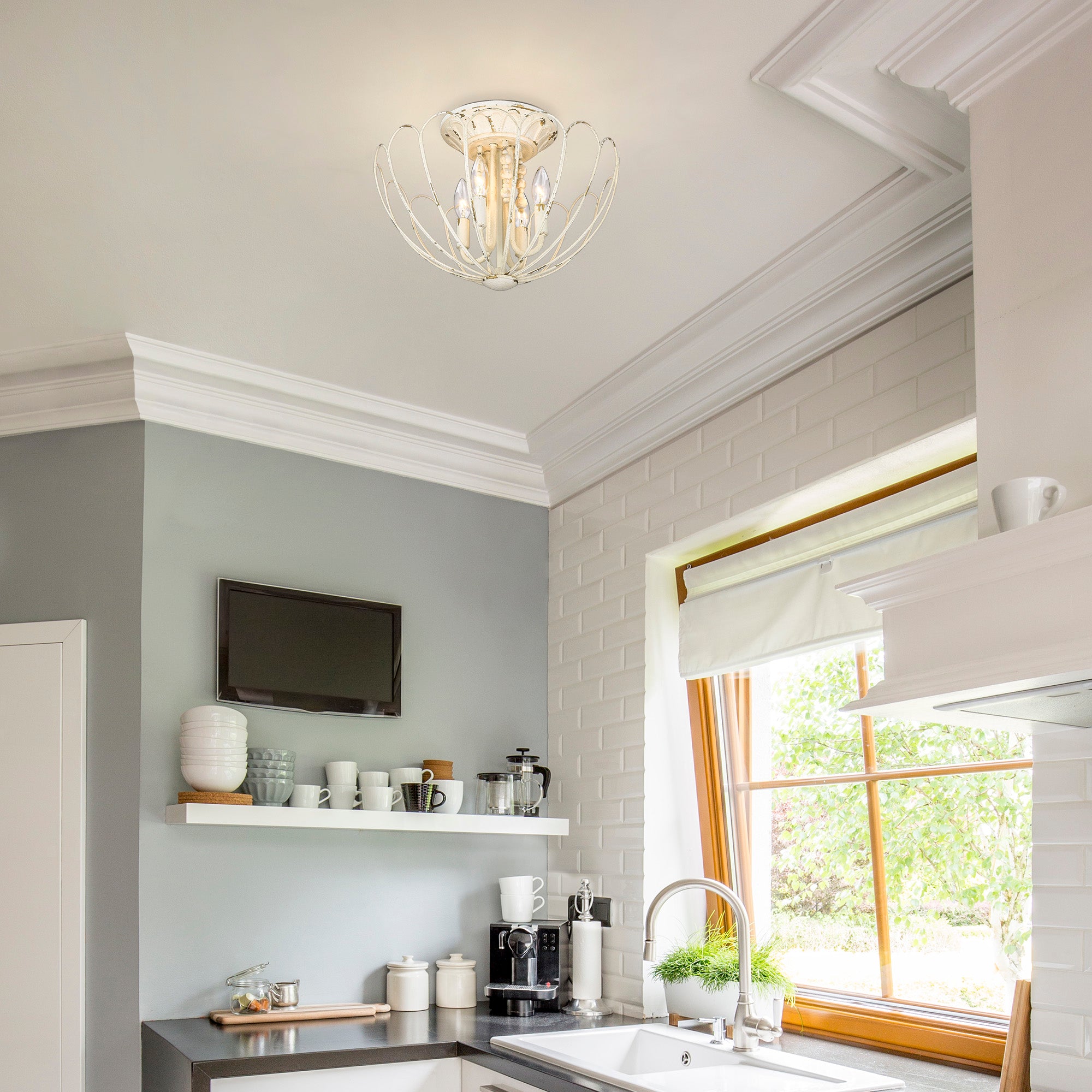 Marguerite 4-light Semi-Flush Mount in Vintage Parisian White