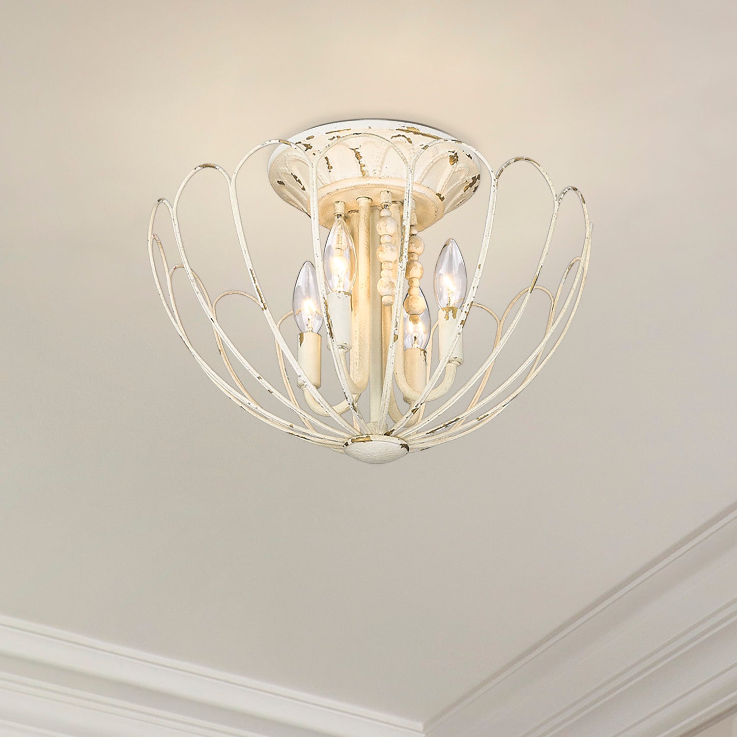 Marguerite 4-light Semi-Flush Mount in Vintage Parisian White