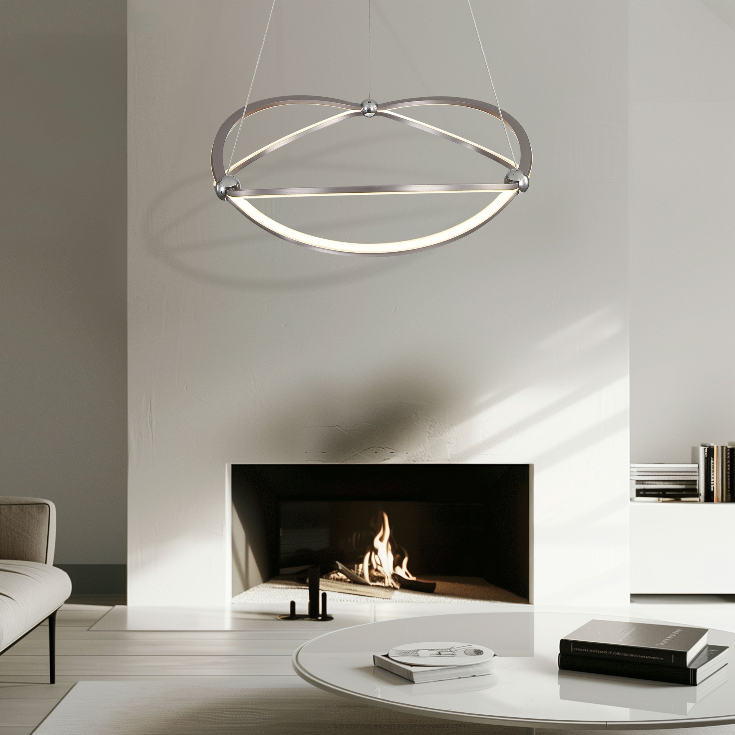 Wry Lighting Spirale Integrated LED 24in Chandelier in Satin Nickel - Default Title - Golden Lighting