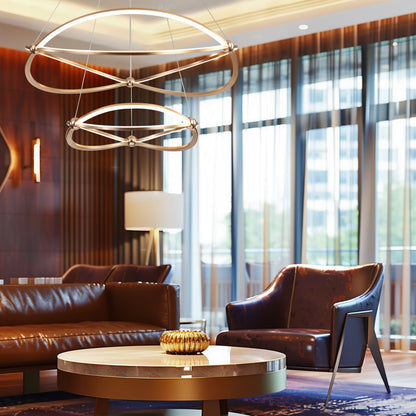 Spirale Integrated LED Two-Tier 32in Chandelier in Anodized Gold