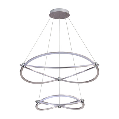 Spirale Integrated LED Two-tier 32in Chandelier in Satin Nickel, side view - Golden Lighting