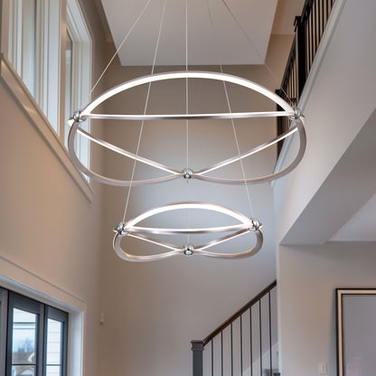 Spirale Integrated LED Two-tier 32in Chandelier in Satin Nickel