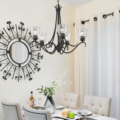 Parrish 5 Light Chandelier in Matte Black with Seeded Glass - Default Title - Golden Lighting
