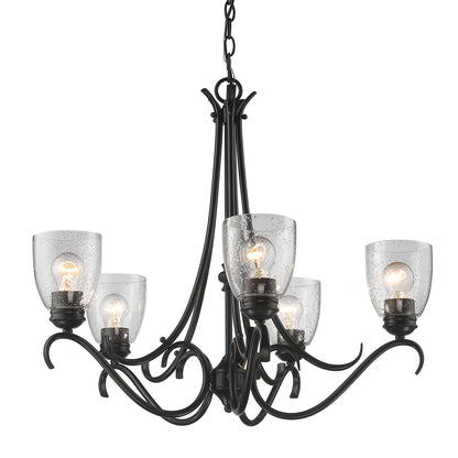 Parrish 5 Light Chandelier in Matte Black with Seeded Glass - Matte Black / Seeded Glass / Clear - Golden Lighting