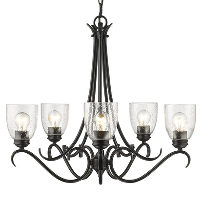 Parrish 5 Light Chandelier in Matte Black with Seeded Glass - - Golden Lighting