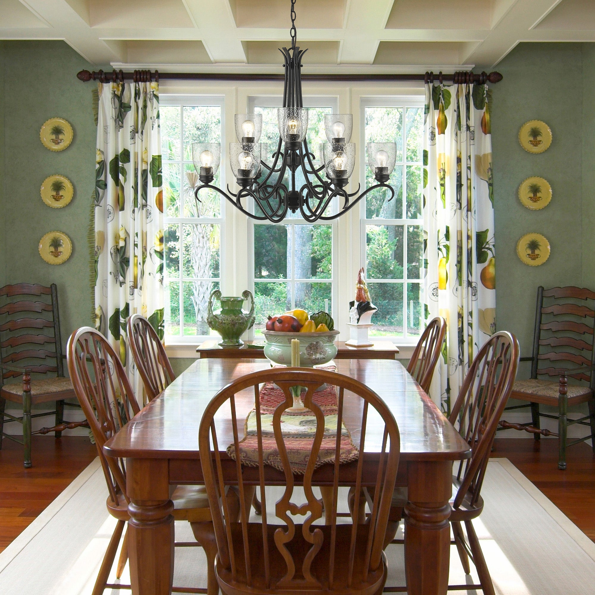 Parrish 9 Light Chandelier in Matte Black with Seeded Glass - Default Title - Golden Lighting