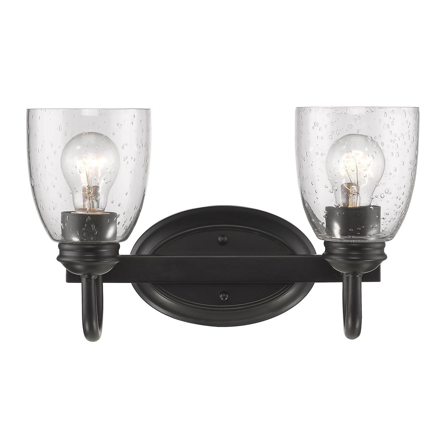 Parrish 2 Light Bath Vanity in Matte Black with Seeded Glass - - Golden Lighting