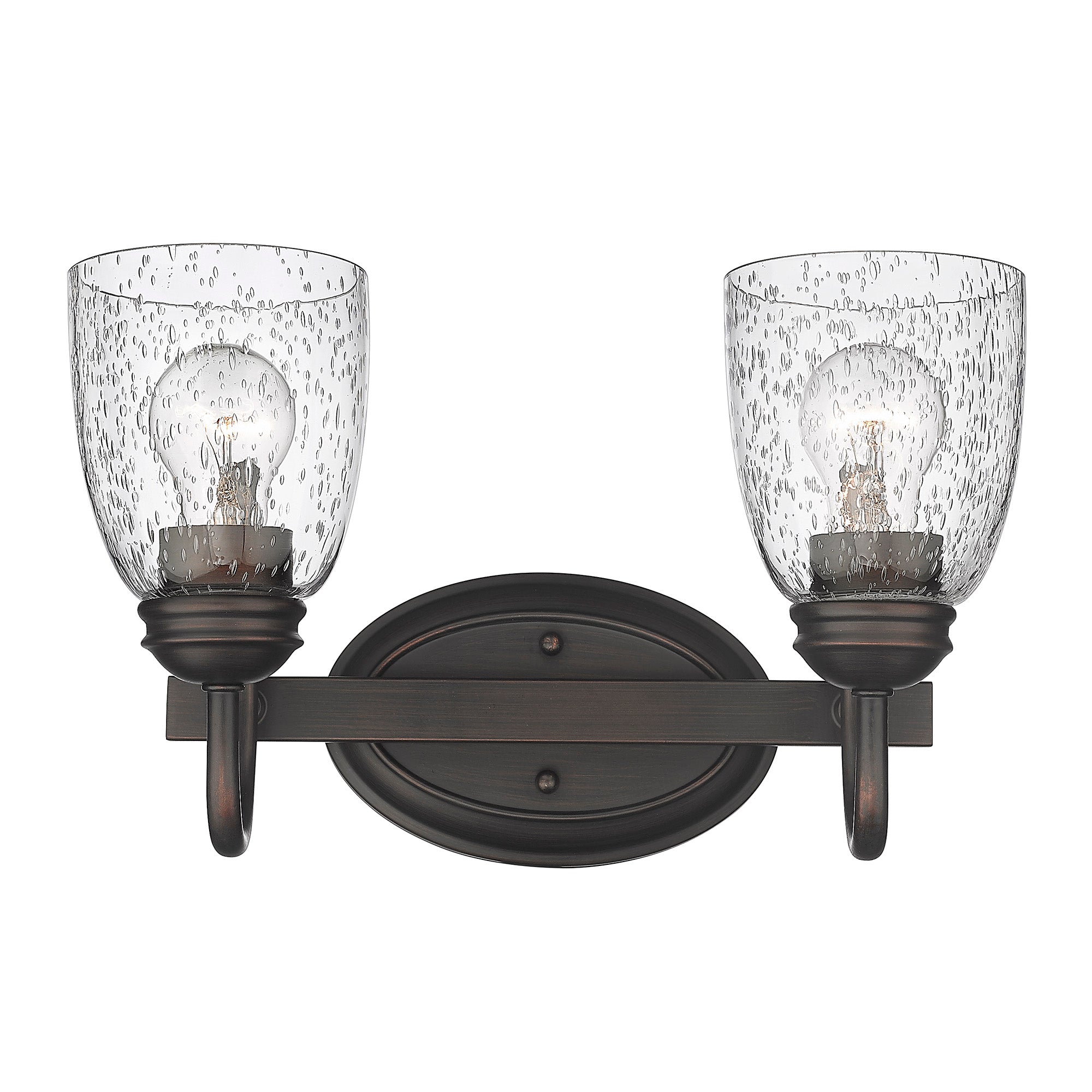 Parrish RBZ 2 Light Bath Vanity in Rubbed Bronze with Seeded Glass Shade - Rubbed Bronze / Seeded Glass / Clear - Golden Lighting