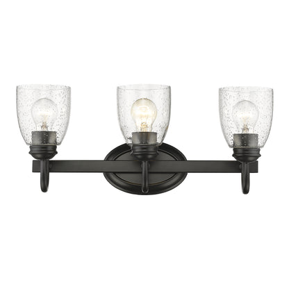 Parrish 3 Light Bath Vanity in Matte Black with Seeded Glass - - Golden Lighting