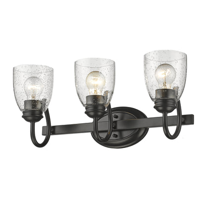Parrish 3 Light Bath Vanity in Matte Black with Seeded Glass - Default Title - Golden Lighting