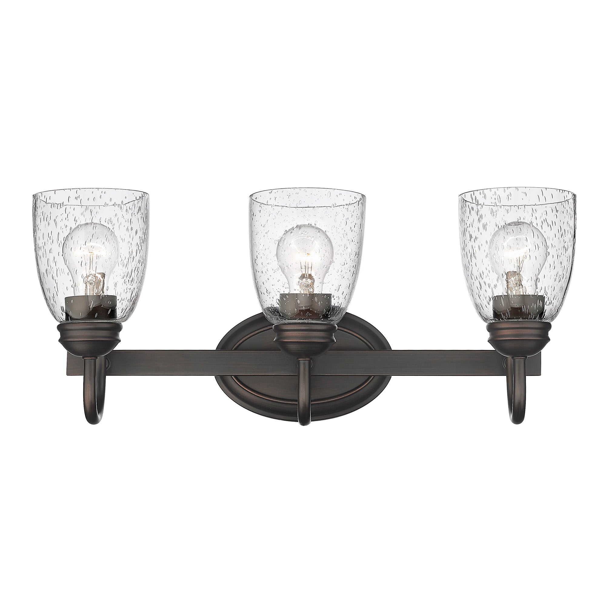 Parrish RBZ 3 Light Bath Vanity in Rubbed Bronze with Seeded Glass Shade - Rubbed Bronze / Seeded Glass / Clear - Golden Lighting