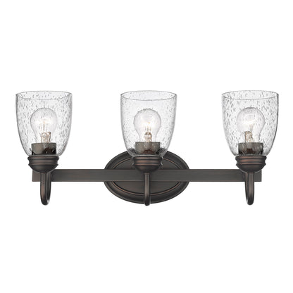 Parrish RBZ 3 Light Bath Vanity in Rubbed Bronze with Seeded Glass Shade - Rubbed Bronze / Seeded Glass / Clear - Golden Lighting