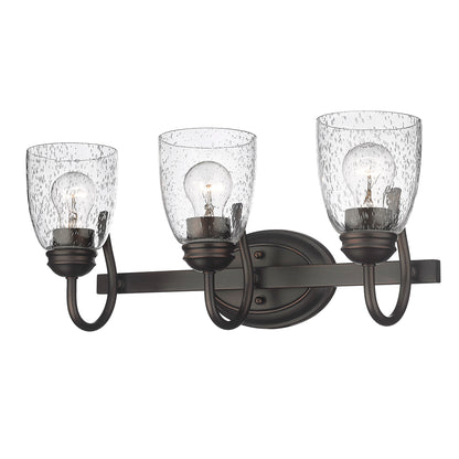 Parrish RBZ 3 Light Bath Vanity in Rubbed Bronze with Seeded Glass Shade - - Golden Lighting