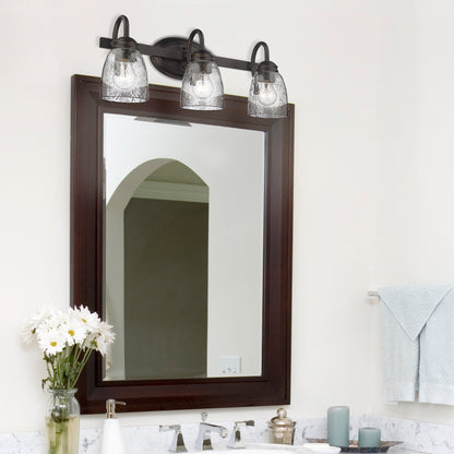 Parrish RBZ 3 Light Bath Vanity in Rubbed Bronze with Seeded Glass Shade - Incandescent,Type A / 3 x 60W(M) / 20.625"L x 8.5"H x 7.5"E - Golden Lighting