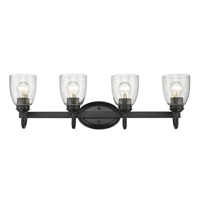 Parrish 4 Light Bath Vanity in Matte Black with Seeded Glass - - Golden Lighting