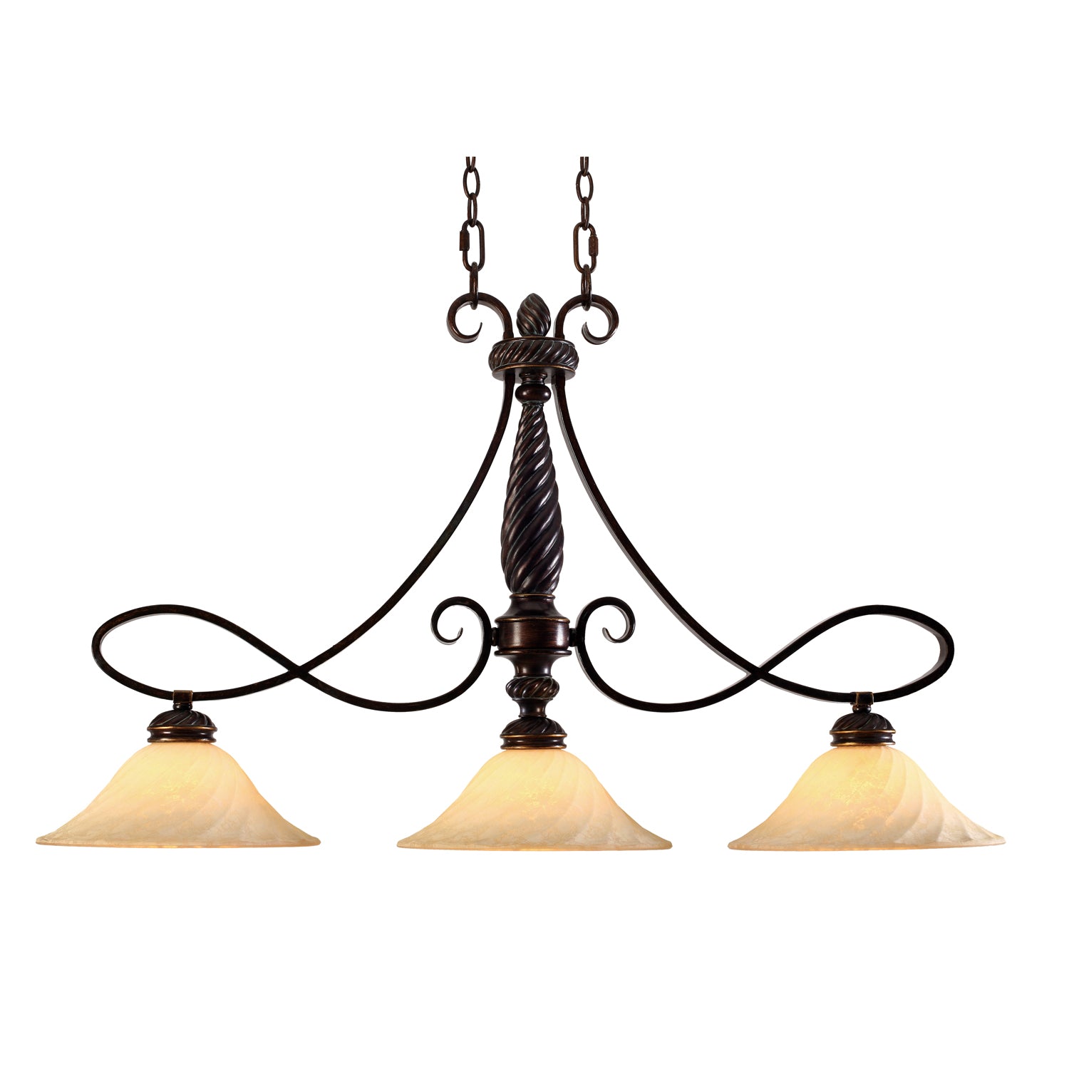 Torbellino 3-light Island Light in Cordoban Bronze and Remolino Glass