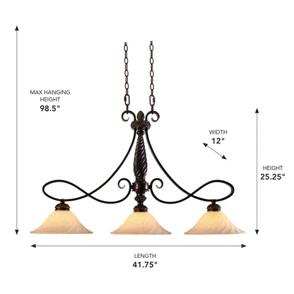 Torbellino 3-light Island Light in Cordoban Bronze and Remolino Glass