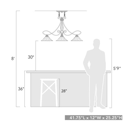 Torbellino 3-light Island Light in Cordoban Bronze and Remolino Glass