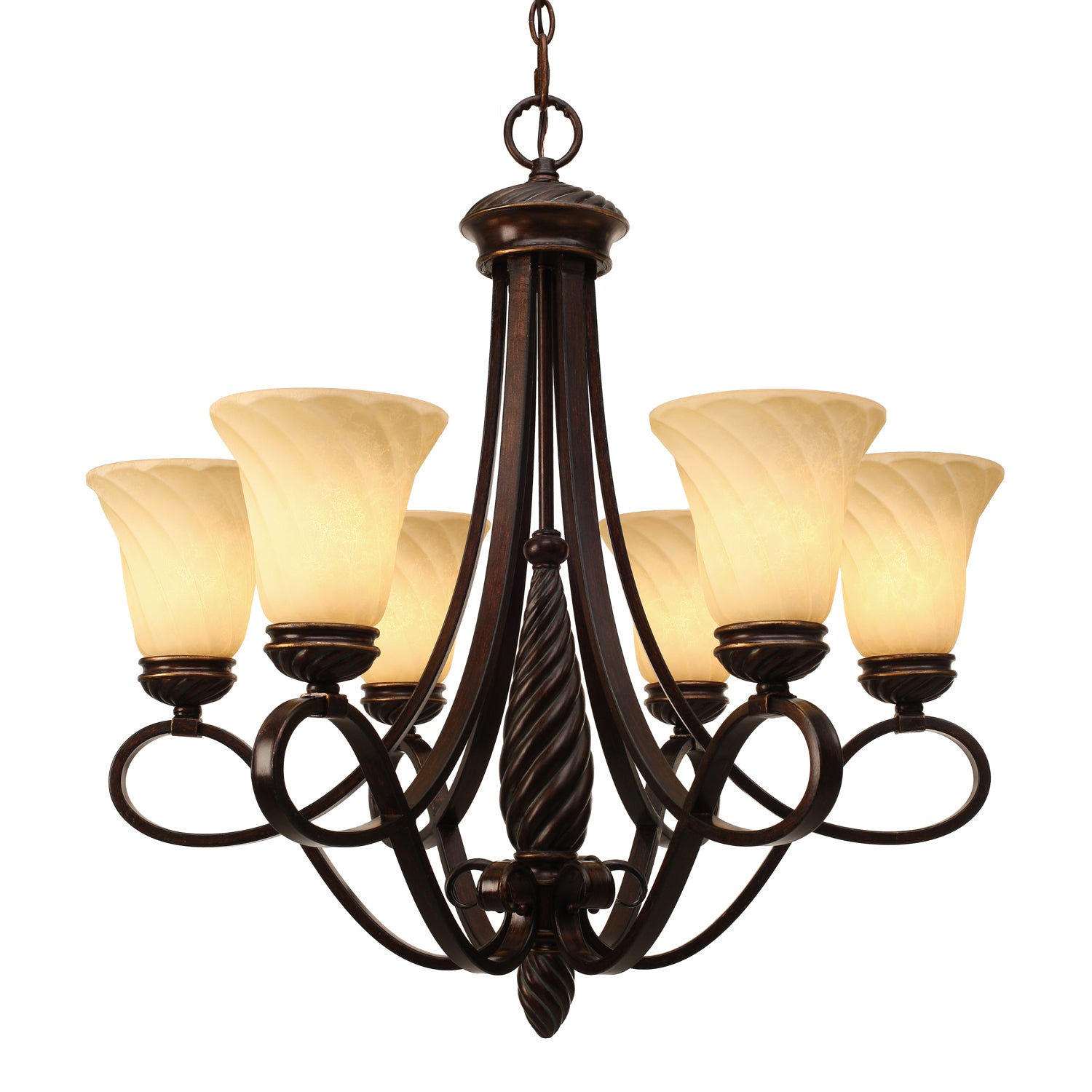 Torbellino 6 Light Chandelier in Cordoban Bronze with Remolino Glass - - Golden Lighting