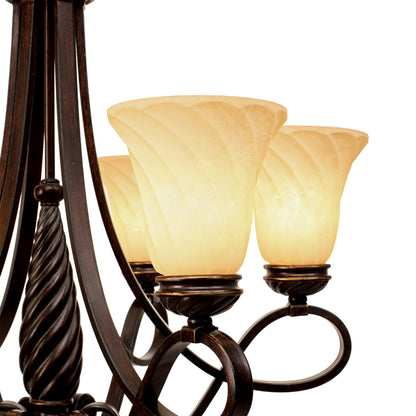 Torbellino 6 Light Chandelier in Cordoban Bronze with Remolino Glass - Cordoban Bronze / Remolino Glass / Beige - Golden Lighting