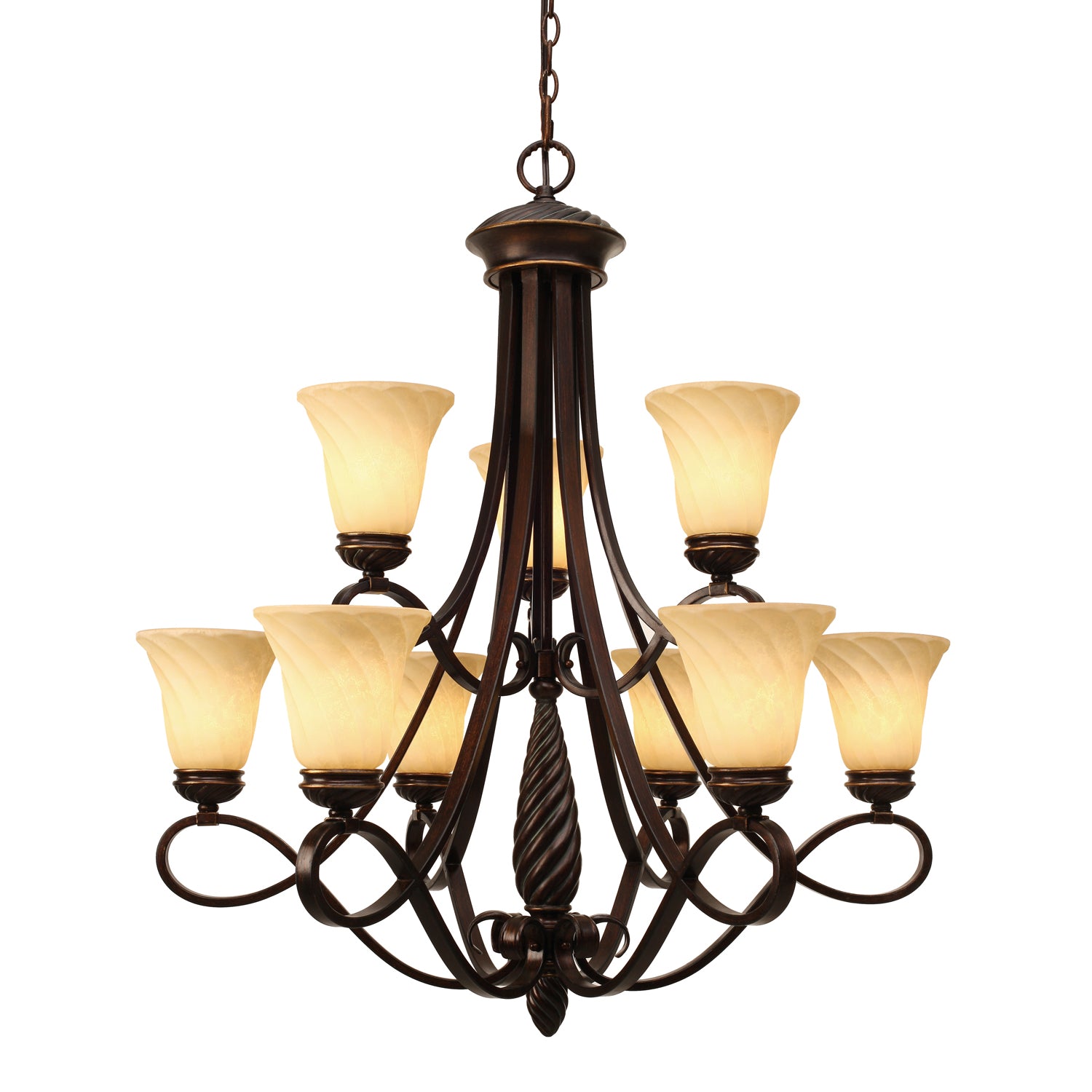 Torbellino 2 Tier - 9 Light Chandelier in Cordoban Bronze with Remolino Glass - - Golden Lighting