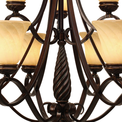 Torbellino 2 Tier - 9 Light Chandelier in Cordoban Bronze with Remolino Glass - Cordoban Bronze / Remolino Glass / Beige - Golden Lighting