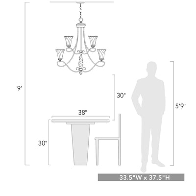 Torbellino 9-light Chandelier in Cordoban Bronze, scale reference - Golden Lighting
