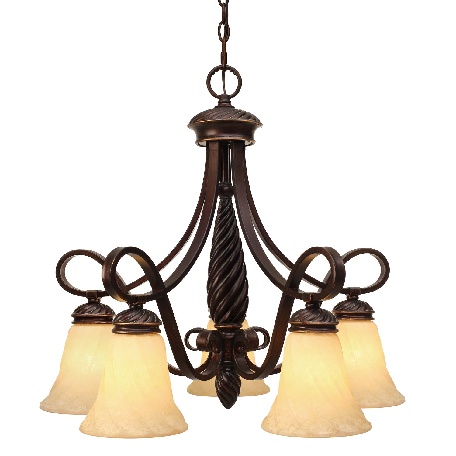 Torbellino 5 Light Nook Chandelier in Cordoban Bronze with Remolino Glass - - Golden Lighting