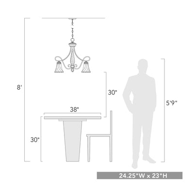 Torbellino 5-light Chandelier in Cordoban Bronze, scale reference - Golden Lighting