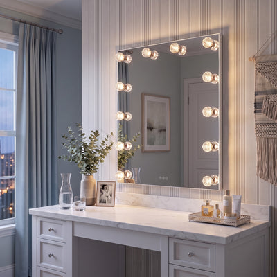 Starlight 12-light Mirror in Matte White, AI-visualized bedroom scene - Golden Lighting