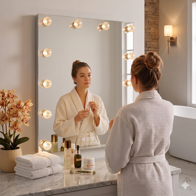 Starlight LED 30in Mirror with Glass Rose Diffusers, alternate view - Golden Lighting