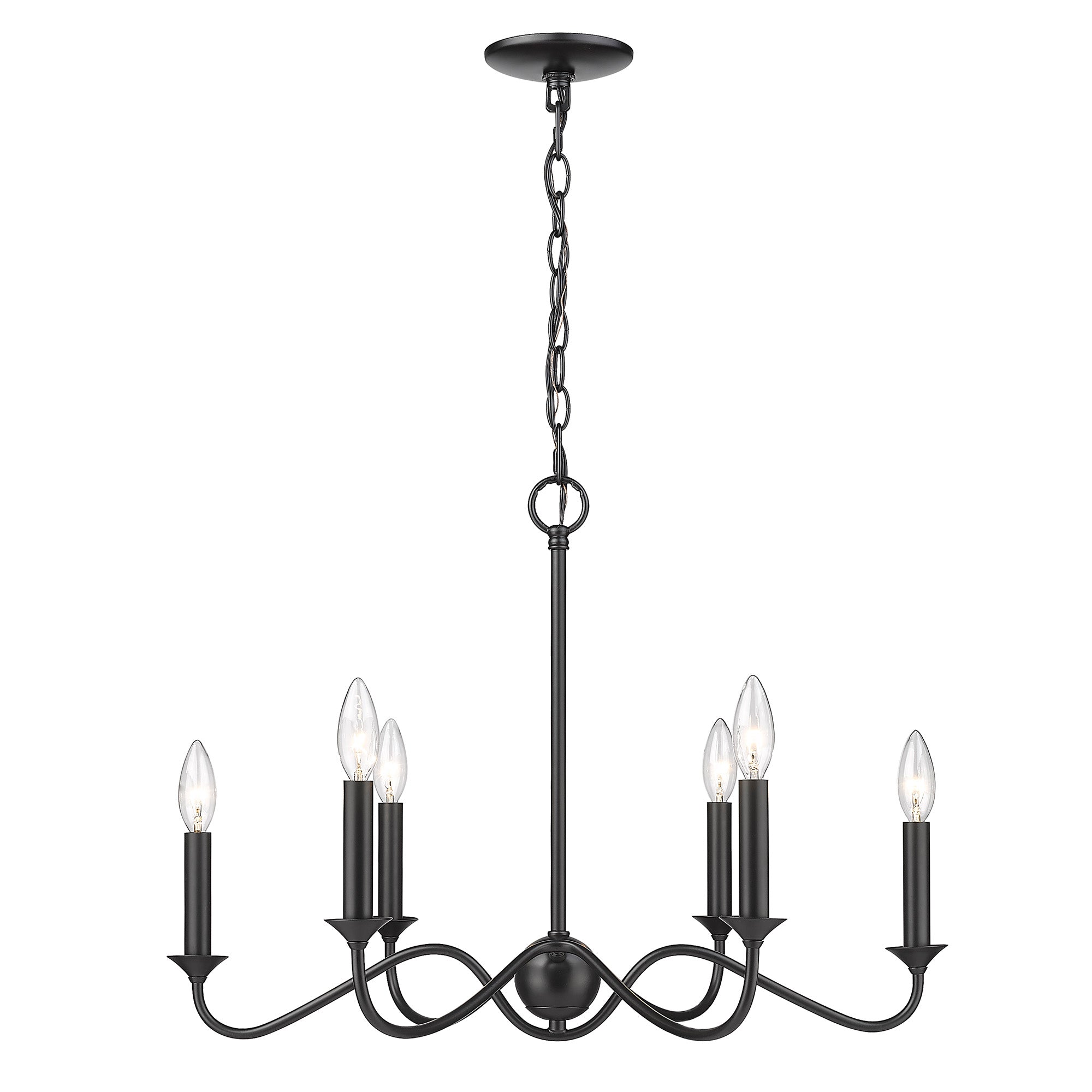 Tierney 6 Light Chandelier in Matte Black - Matte Black / No Shade / N/A - Golden Lighting