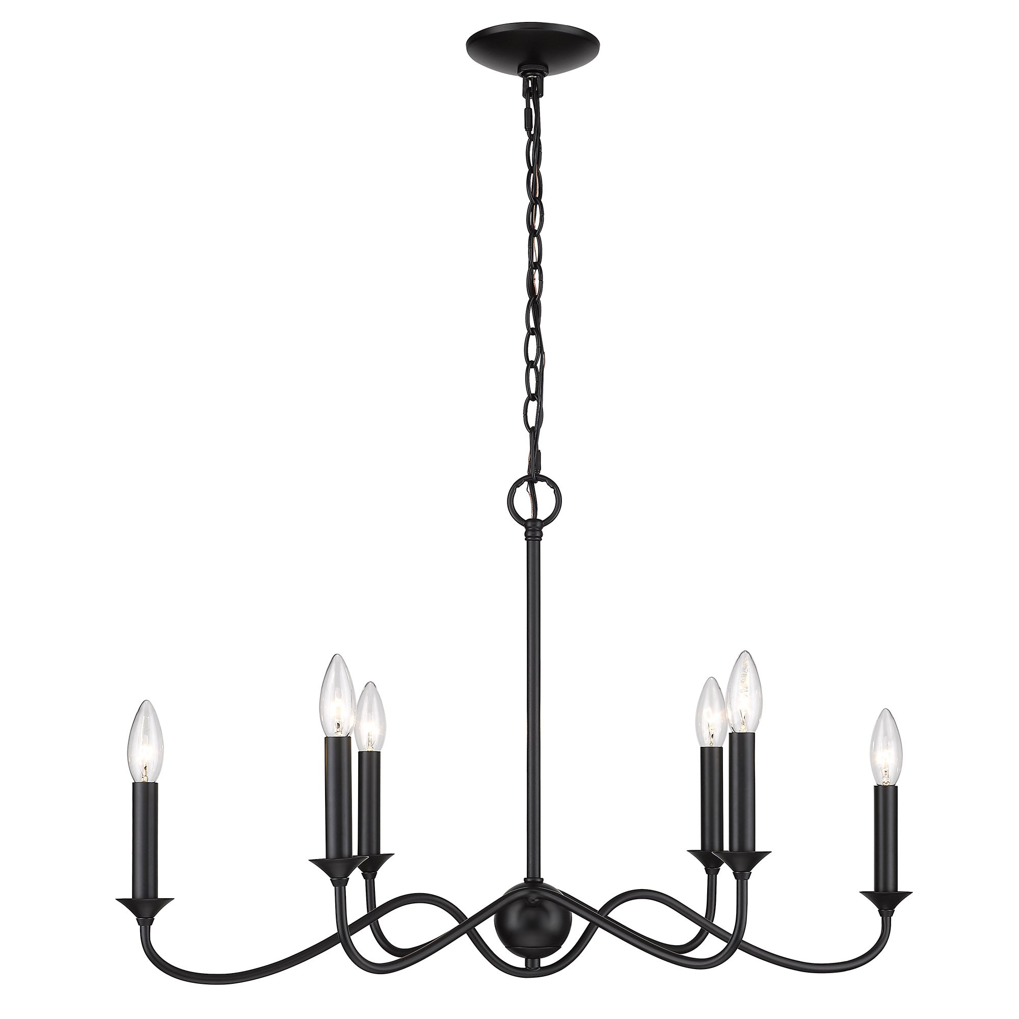 Tierney 6 Light Linear Pendant in Matte Black - Matte Black / No Shade / N/A - Golden Lighting