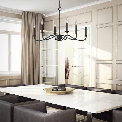 Tierney 6 Light Linear Pendant in Matte Black - Incandescent,Type B / 6 x 60W(C) / 29.25"L x 15"W x 18.125"H - Golden Lighting