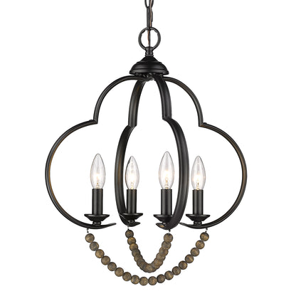 Flori 4 Light Pendant in Matte Black with Espresso Wood Beads - - Golden Lighting