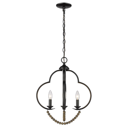 Flori 4 Light Pendant in Matte Black with Espresso Wood Beads - Matte Black / No Shade / N/A - Golden Lighting