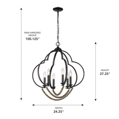 Flori 6-light Pendant in Matte Black, alternate view - Golden Lighting