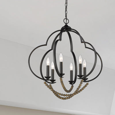 Flori 6-light Pendant in Matte Black, room scene detail - Golden Lighting