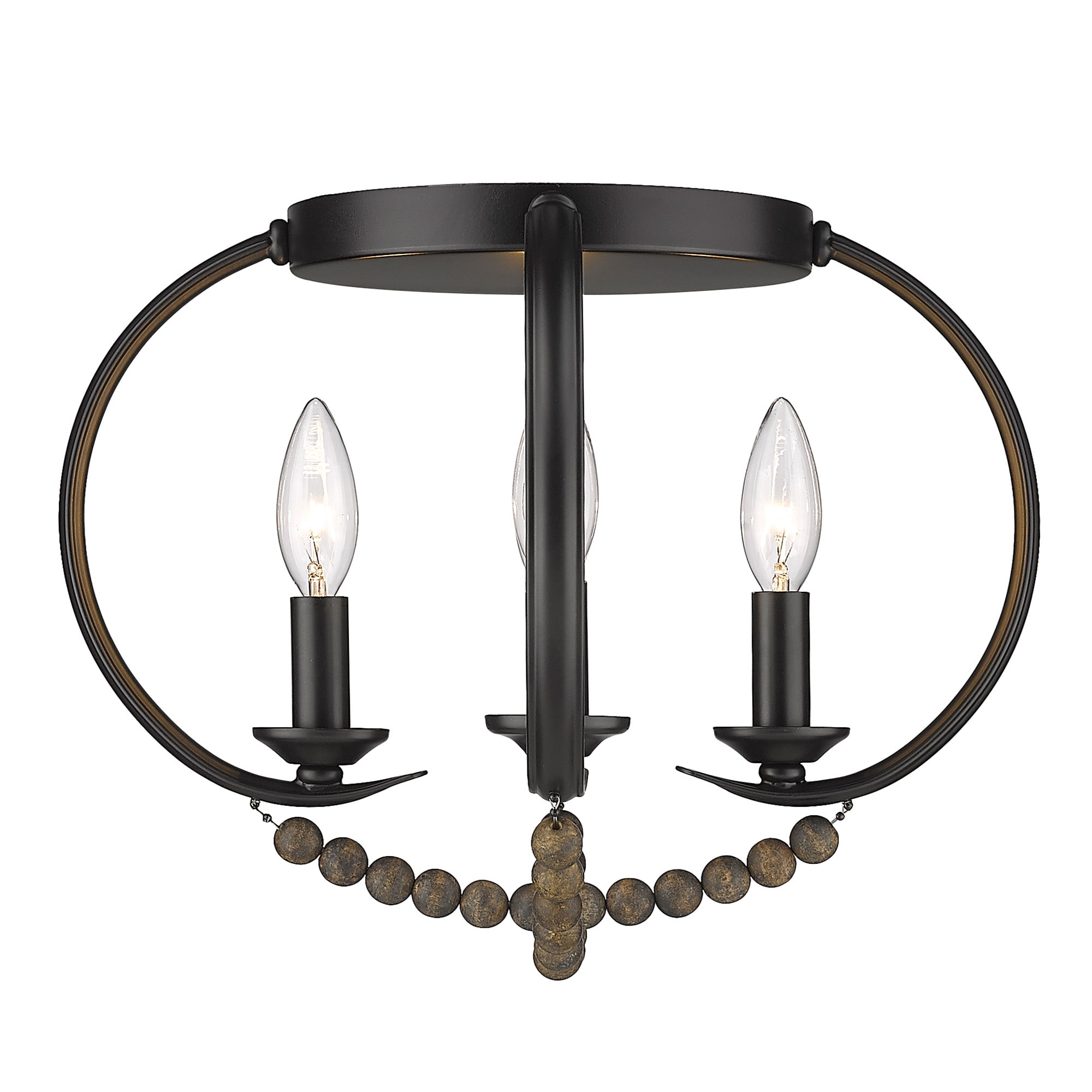 Flori Flush Mount in Matte Black with Espresso Wood Beads - Matte Black / No Shade / NA - Golden Lighting