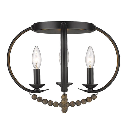 Flori Flush Mount in Matte Black with Espresso Wood Beads - Default Title - Golden Lighting