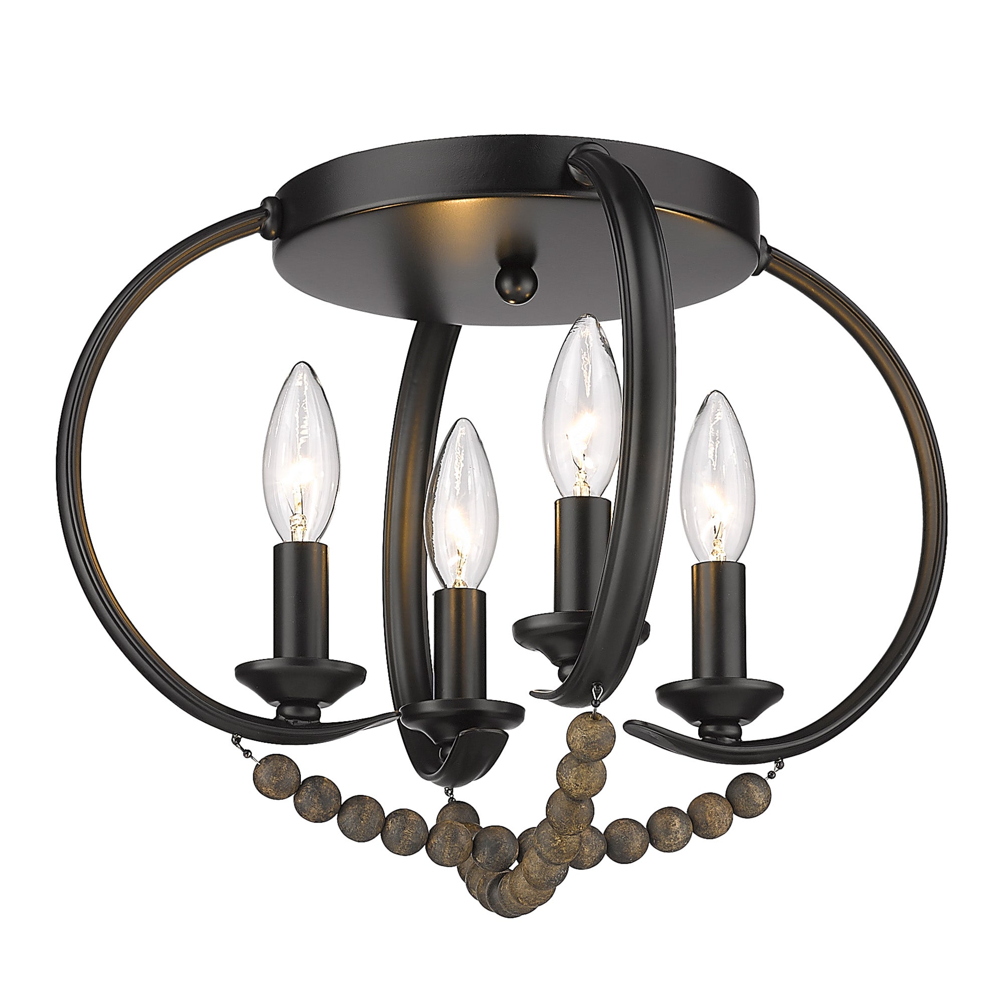 Flori Flush Mount in Matte Black with Espresso Wood Beads - - Golden Lighting