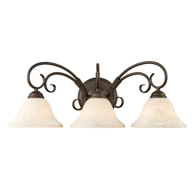 Homestead 3-light Vanity in Rubbed Bronze and Tea Stone Glass, alternate view - Golden Lighting