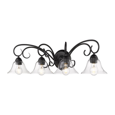 Homestead 4-light Vanity in Matte Black and Clear Glass - Golden Lighting