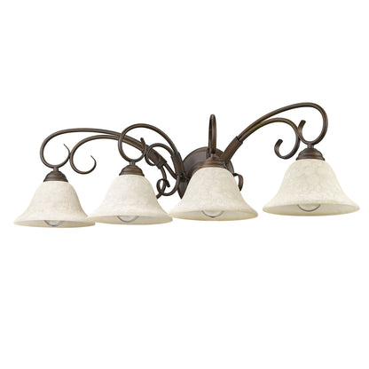 Homestead 4-light Vanity in Rubbed Bronze and Tea Stone Glass