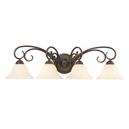 Homestead 4-light Vanity in Rubbed Bronze and Tea Stone Glass