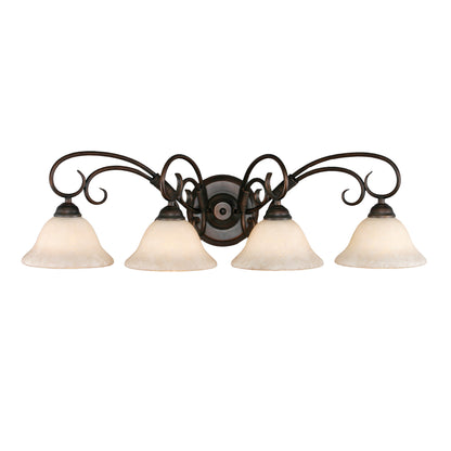 Homestead 4-light Vanity in Rubbed Bronze and Tea Stone Glass