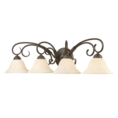 Homestead 4-light Vanity in Rubbed Bronze and Tea Stone Glass