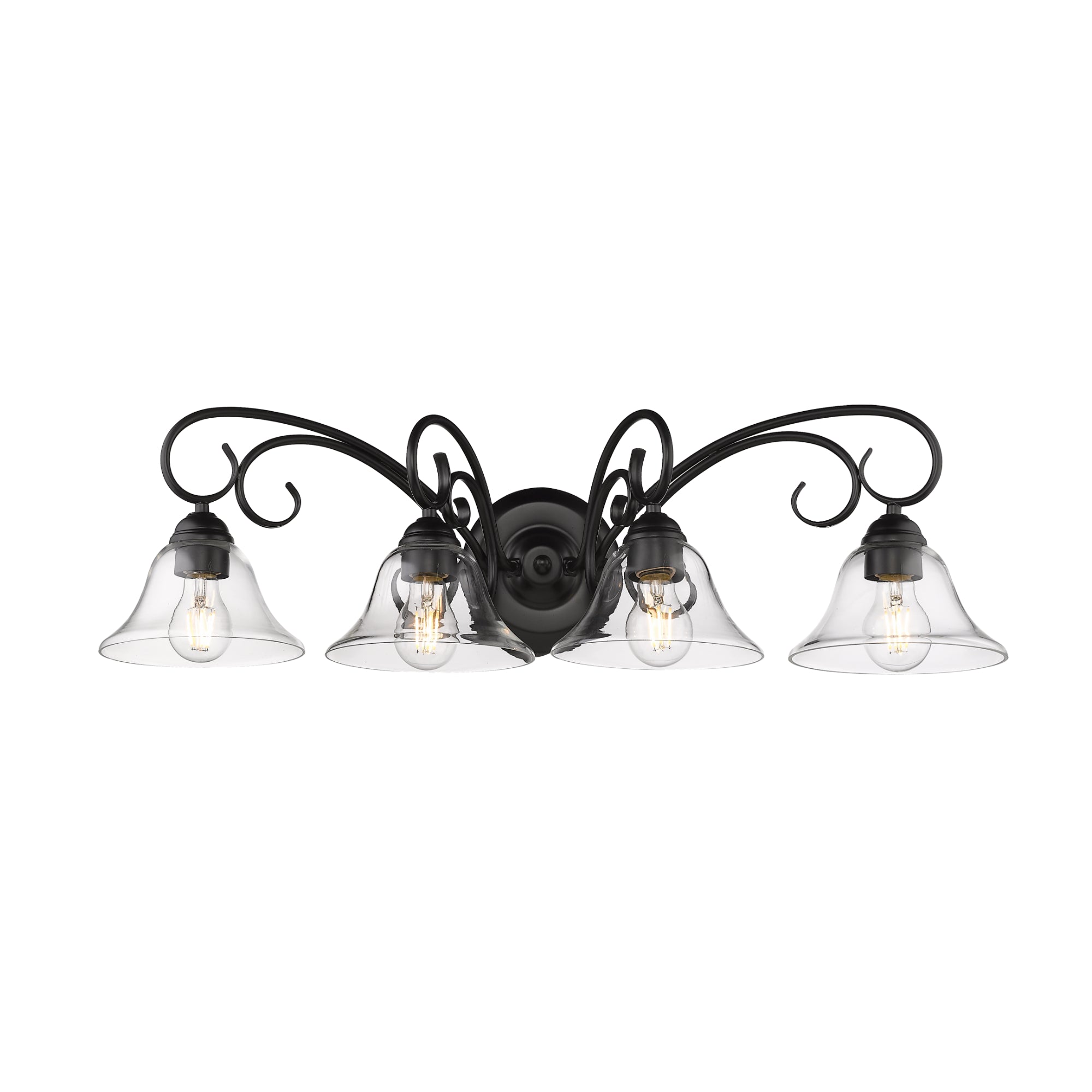 Homestead 4 Light Bath Vanity in Matte Black with Clear Glass - Matte Black / Clear Glass / Clear - Golden Lighting