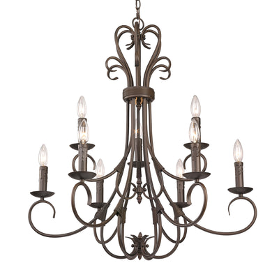 Homestead 9-light Chandelier in Rubbed Bronze - Golden Lighting