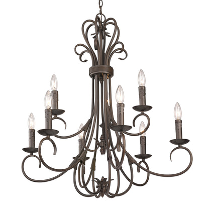 Wry Lighting Homestead 9-light Chandelier in Rubbed Bronze - - Golden Lighting